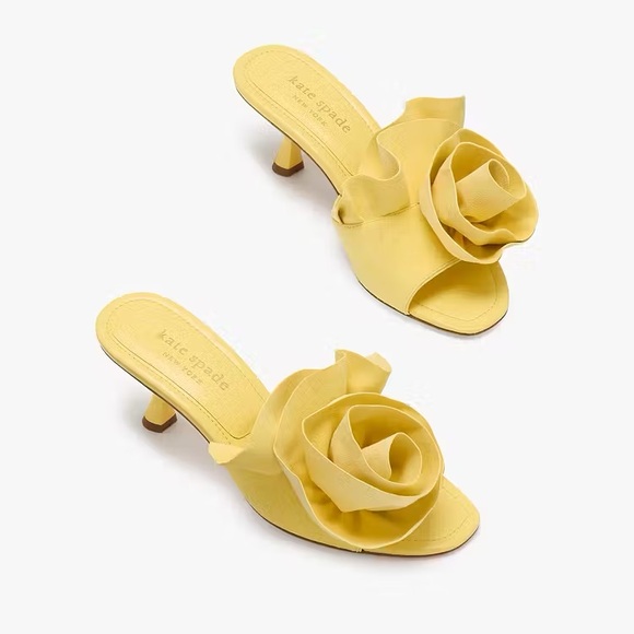 ♠️Kate Spade Flourish Floral Heeled Sandal, Yuzu Jam Yellow NEW NIB - Picture 5 of 6